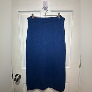 Peruvian Connection Blue Alpaca Knit Handmade Midi Skirt Straight XL